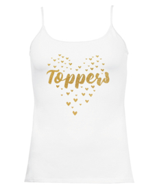 Toppers in Concert 2024 spaghetti top wit en gouden glitter hartjes