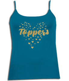 Toppers in Concert  spaghetti top turquoise gouden glitter hartjes