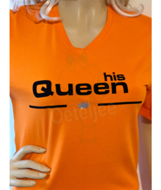 Koningsdag t-shirt dames oranje "His Queen"