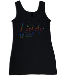 Tanktop zwart, roze maandag / gay pride met glitter rainbow tekst "Liefde is liefde"