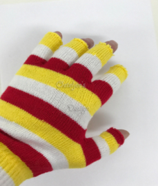 Oeteldonk vingerloze handschoenen rood wit geel smalle streep