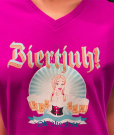 Oktoberfest t-shirt dames roze met print Biertjuh?