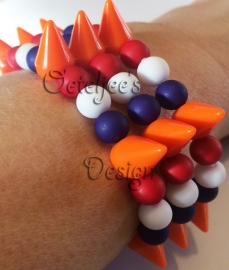 Armband rood wit blauw met oranje spikes