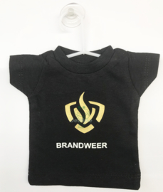 Mini t-shirt autohanger zwart met opdruk brandweerlogo en tekst brandweer