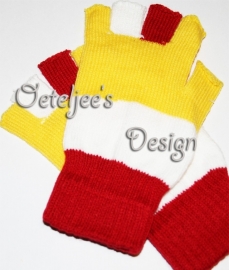 Oeteldonk vingerloze handschoenen rood wit geel