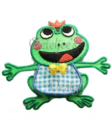 Kikker met schort en strikje blauw