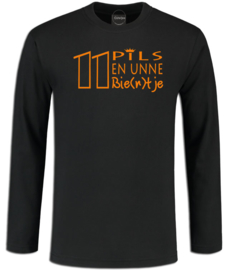 Koningsdag longsleeve heren zwart " 11 pils en unne bie(r)tje "