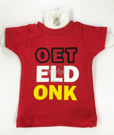 Oeteldonks auto shirtje met opdruk in de kleuren rood/wit/geel