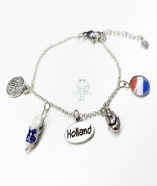 Bedel armbandje Holland rood wit blauw zilverkleur