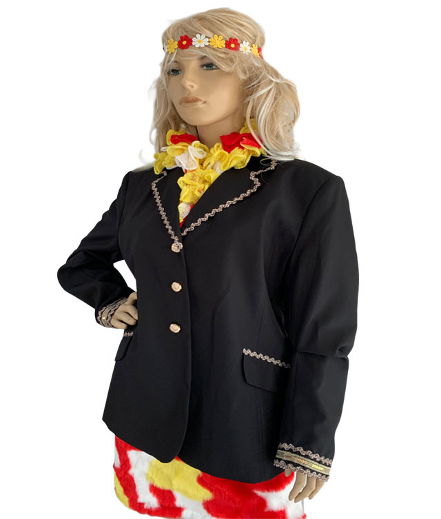 Oeteldonkse dames jas gepimpt panterband en goud zwart maat 48 -15 | Oeteldonkse uniform en boeren kielen Oeteljee Den Bosch
