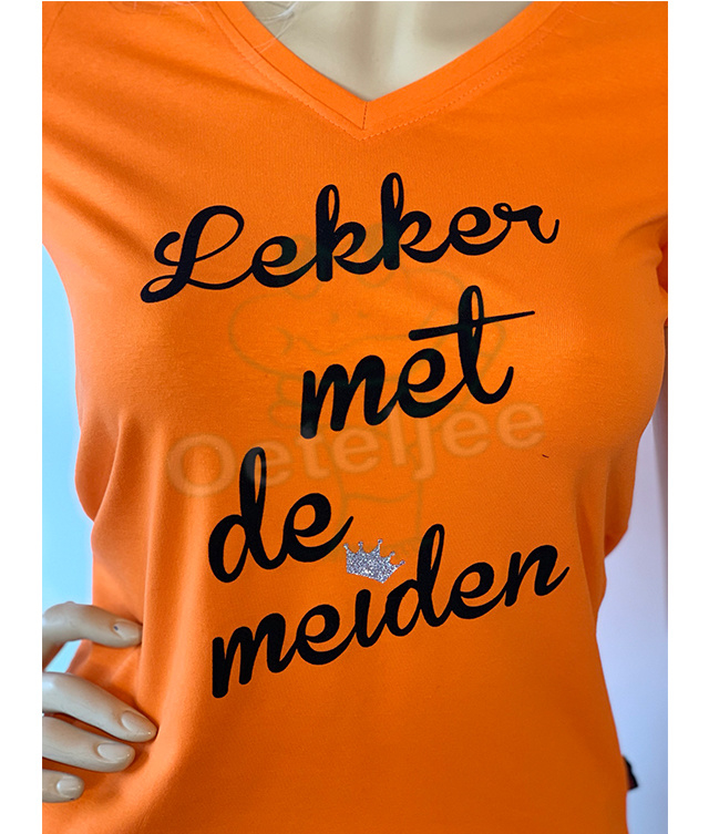Worden professioneel neutrale T-shirt Koningsdag dames oranje "Lekker met de meiden" | Koningsdag shirts/  WK 2023 oranje feestkleding | Oeteljee Den Bosch