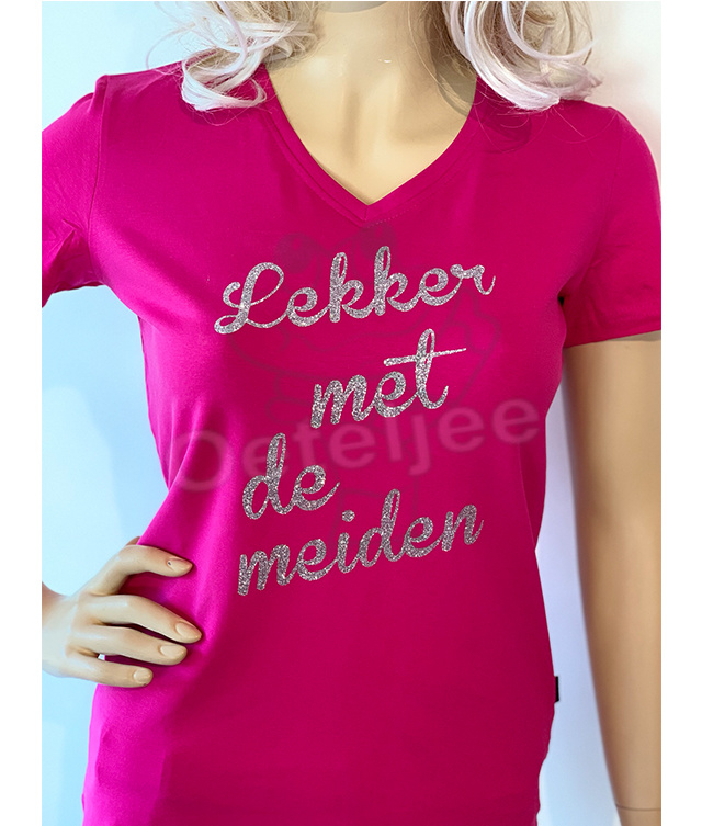 begaan ruilen Reductor T-shirt dames pink "Lekker met de meiden" | Thema & party t-shirts bedrukt  | Oeteljee Den Bosch