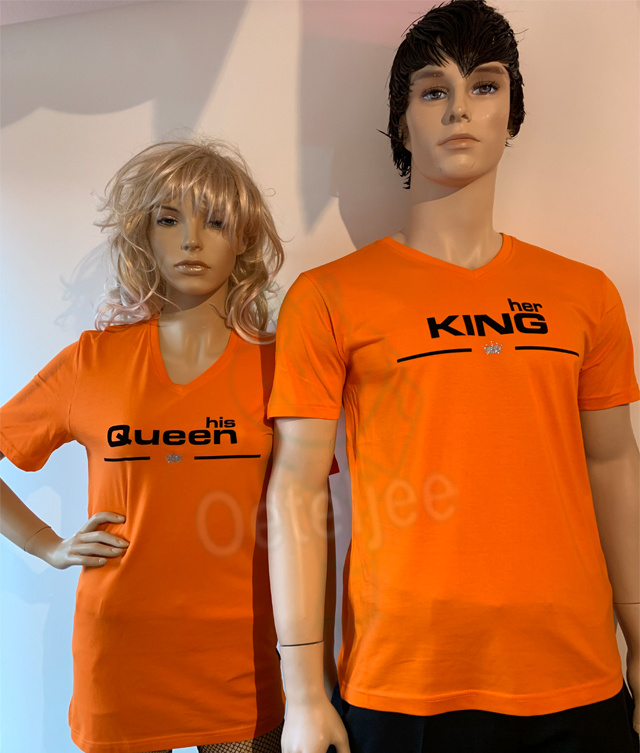 Koningsdag t-shirt dames oranje "His Queen" | Koningsdag shirts/ WK 2023  oranje feestkleding | Oeteljee Den Bosch