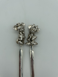 Verzilverde set briefopeners met Mickey en Minnie Mouse, 16 cm.