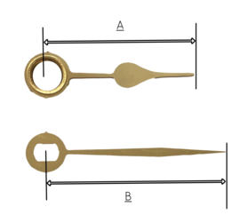 QEF17 Quarzt wijzerset, model 'schoppen' goudkleur 19/27 mm