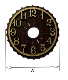 D250 Houten wijzerplaat, uitgefreesde cijfers, koekoek, 50 mm