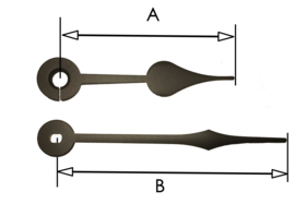 QEF80.5 Quarzt wijzerset, model 'schoppen' in zwart 53/70 mm