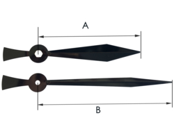 CH05 Moderne wijzerset  speervorm, zwart 85/115mm