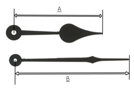 sch84 Quarzt wijzerset, model 'schoppen' in zwart voor Seiko quartz 110/140 mm