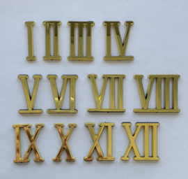 SC51 Goudgelakte kunststof Romeinse cijferset 1-12, 20 mm