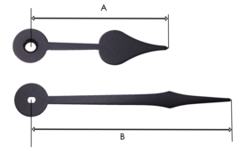 sch82 Quarzt wijzerset, model 'schoppen' in zwart  62/90 mm