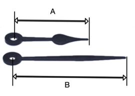 BE 759 Quarzt wijzerset, kunststof,  model 'schoppen' zwart 45/65 mm