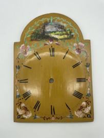 sw.041 antieke Schwartzwalder/appelklok wijzerplaat met floraal decor en plattelands aanzicht
