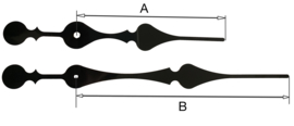 CH02 wijzers model 'schoppen', 145/207 mm