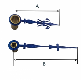 FRW 07. Pendule wijzers,  blauw staal, Franse lelie, 30/40 mm