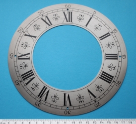 109.34 geslepen aluminium wijzerrand met Romeinse cijfers, 180 mm