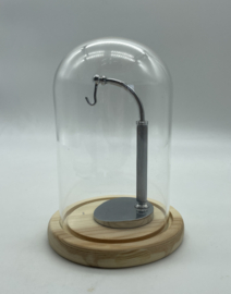 Glazen stolp met blank houten voet voor skeletklokken of jaarpendules 100/160 mm