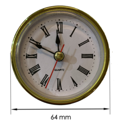 co 851  Insteek quartz met goudkleurige rand, Romeinse cijfers witte wijzerplaat 64 mm
