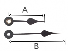 QEF68.6 Quarzt wijzerset, model 'schoppen' zwart 53/75 mm