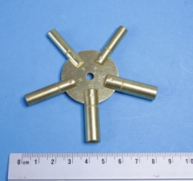 veelzijdige messing stersleutel (spiderkey) voor opwindas:  3,25 mm, 3,75 mm, 4,25 mm, 4,75 mm, 5,25