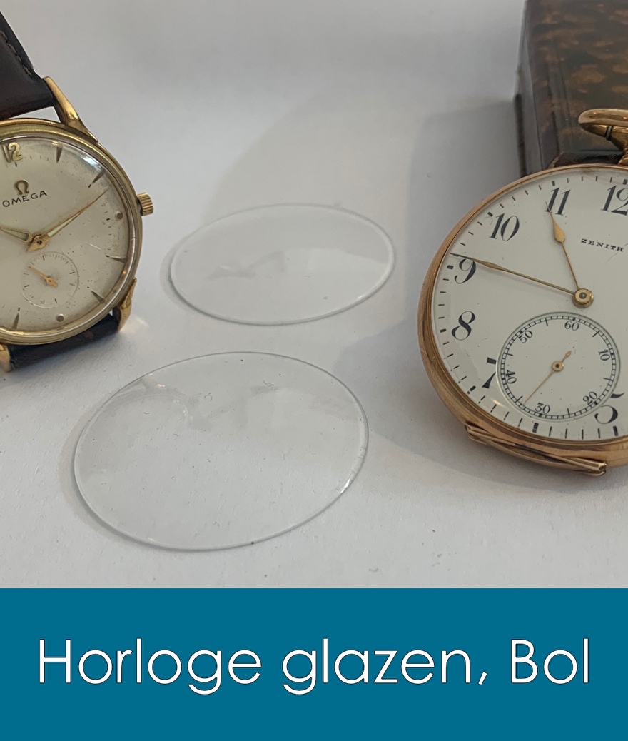 kip Saga pit Glas rond bol en plat voor klokken | Clockparts.nl