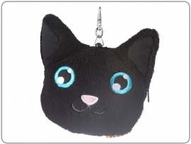 Pluche portemonee kat met trekkoord zwart
