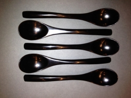 Set Wooden Design Black Laquer Spoons (5)