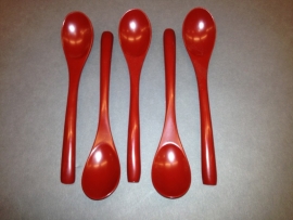 Set Wooden Design Red Laquer Spoons (5)