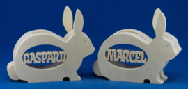 Spaarpot hout met eigen naam model konijn.