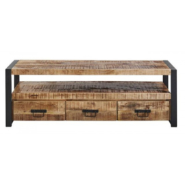 SOHOTO Tv-Meubel 150 x 45 x H 50 cm duurzaam Mango hout met zwart metaal frame Voor een lage actie prijs