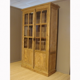 400  VITRINE BLANK TEAK 2 DEURS  B 130 X H 220 X D 40 CM