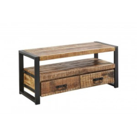 SOHOTO Tv-Meubel 110 x 45 x H 50 cm duurzaam Mango hout met zwart metaal frame Voor een lage actie prijs