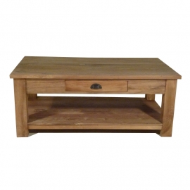 410 SALONTAFEL met lade, onderblad en blokpoten teak afmeting 60 x 60 cm/120 x 70 cm / 100 x100 cm