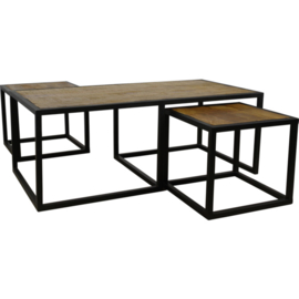 BOAZ salontafel set 3 delig massief Mango metaal frame L120 x B60 x H50 Hoge kwaliteit tegen super lage prijs