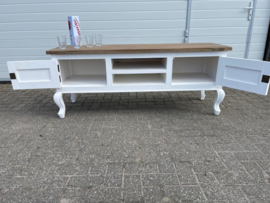 TV Meubel Queen Ann poot Barok 160 cm breed met drift-look teak bovenblad .