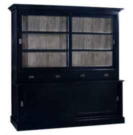 204 model 204 in  Oud zwart vitrine schuifkast met teak binnenkant Een solide kwaliteit kast*
