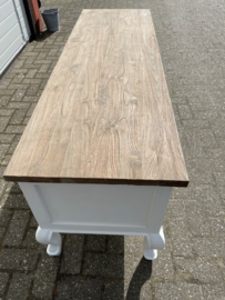 TV Meubel Queen Ann poot Barok 160 cm breed met drift-look teak bovenblad .