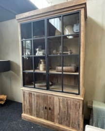 Brent Vitrinekast 2 metalen deuren Cabinet recyclend Teak  130 of 170 breed prijs