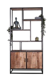 Meuha boekenkast 2 deuren metaal / mango 90 cm breed en 180 cm hoog
