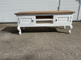 TV Meubel Queen Ann poot Barok 160 cm breed met drift-look teak bovenblad .